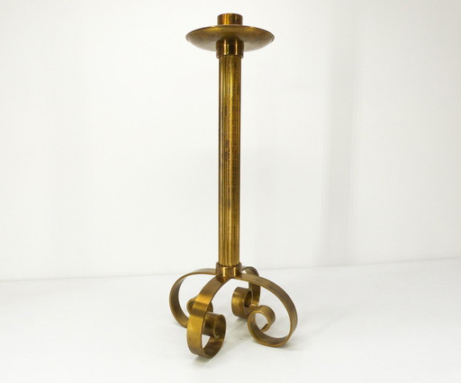 Scandinavian Xxl Brass Candleholder Ivar Ålenius Björk For Ystad Metall 1960