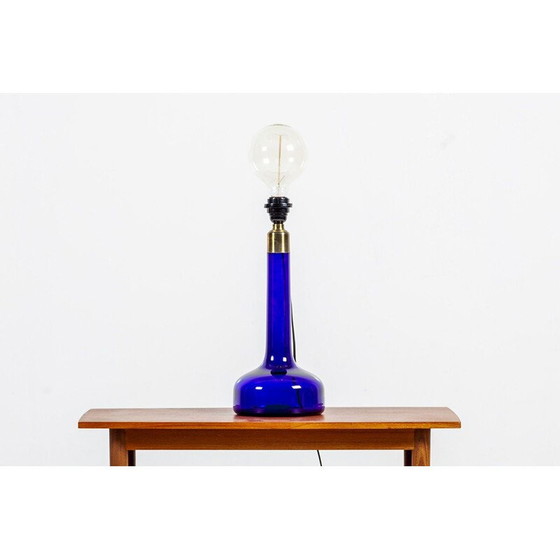Image 1 of Vintage Scandinavian Blue Glass Table Lamp from Holmegaard 1960s