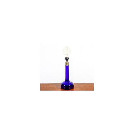 Image 1 of Vintage Scandinavian Blue Glass Table Lamp from Holmegaard 1960s
