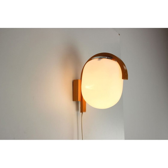 Image 1 of Vintage wall lamp in glass and wood, Czechoslovakia 1970