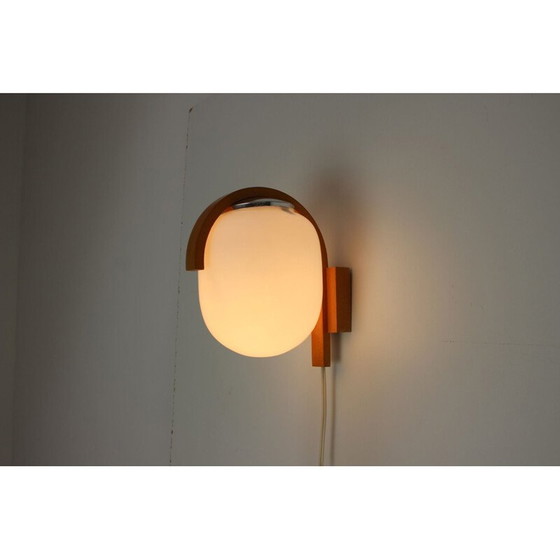 Image 1 of Vintage wall lamp in glass and wood, Czechoslovakia 1970