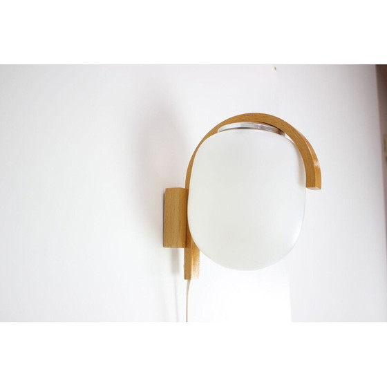 Image 1 of Vintage wall lamp in glass and wood, Czechoslovakia 1970