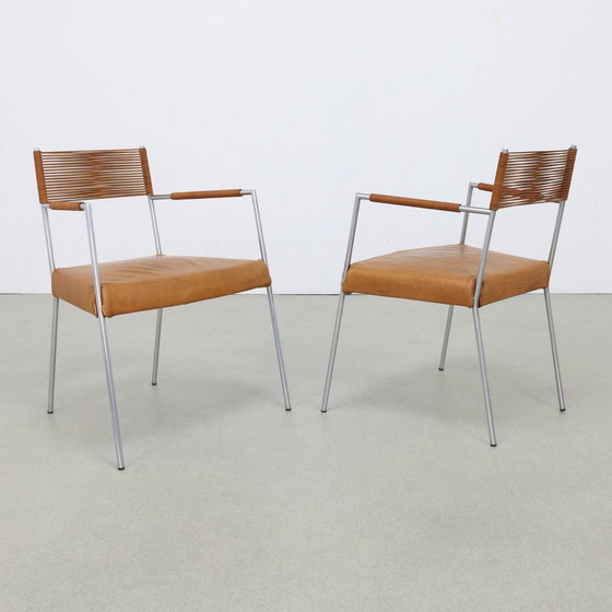 Image 1 of 2X Armchair Leather + Stainless steel Gerard Van Den Berg