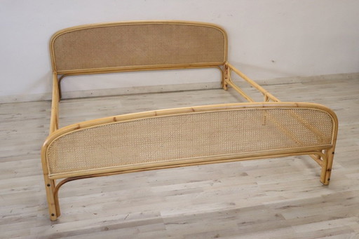 Vintage Double Bed In Bamboo And Vienna Straw