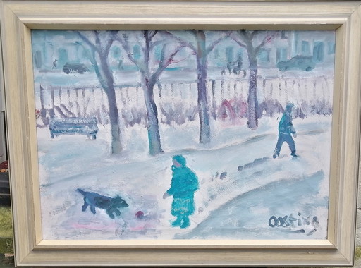 (Jeanne) Bieruma Oosting "" Oosterpark In The Winter "" Olio su tela
