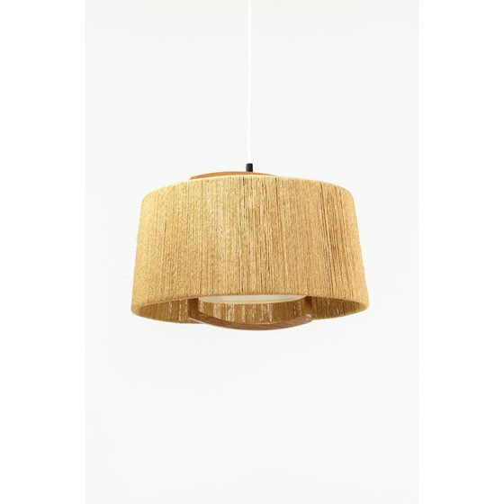 Image 1 of Vintage sisal and teak pendant lamp from Temde Leuchten, Germany 1960
