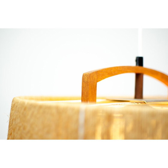 Image 1 of Vintage sisal and teak pendant lamp from Temde Leuchten, Germany 1960