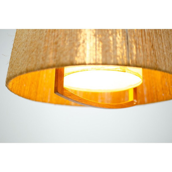 Image 1 of Vintage sisal and teak pendant lamp from Temde Leuchten, Germany 1960