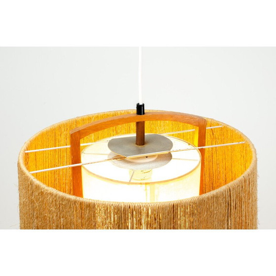 Image 1 of Vintage sisal and teak pendant lamp from Temde Leuchten, Germany 1960