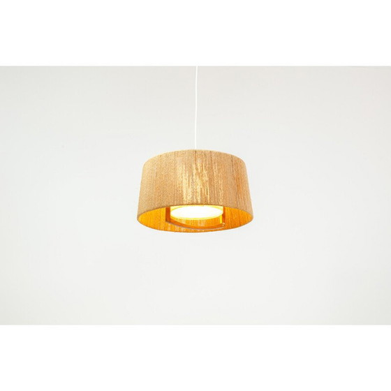 Image 1 of Vintage sisal and teak pendant lamp from Temde Leuchten, Germany 1960