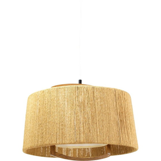 Image 1 of Vintage sisal and teak pendant lamp from Temde Leuchten, Germany 1960