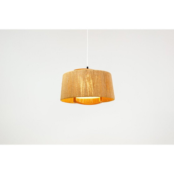 Image 1 of Vintage sisal and teak pendant lamp from Temde Leuchten, Germany 1960