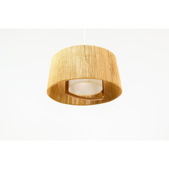 Image 1 of Vintage sisal and teak pendant lamp from Temde Leuchten, Germany 1960
