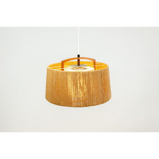 Image 1 of Vintage sisal and teak pendant lamp from Temde Leuchten, Germany 1960