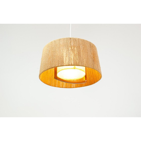 Image 1 of Vintage sisal and teak pendant lamp from Temde Leuchten, Germany 1960