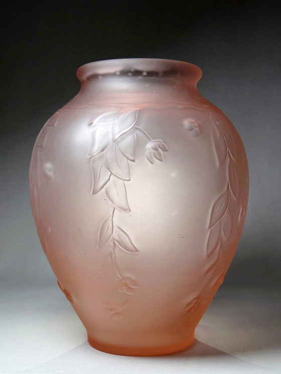 Image 1 of Large Art Deco Style Vase Moulded/Pressed Rose Antique Glass Paste