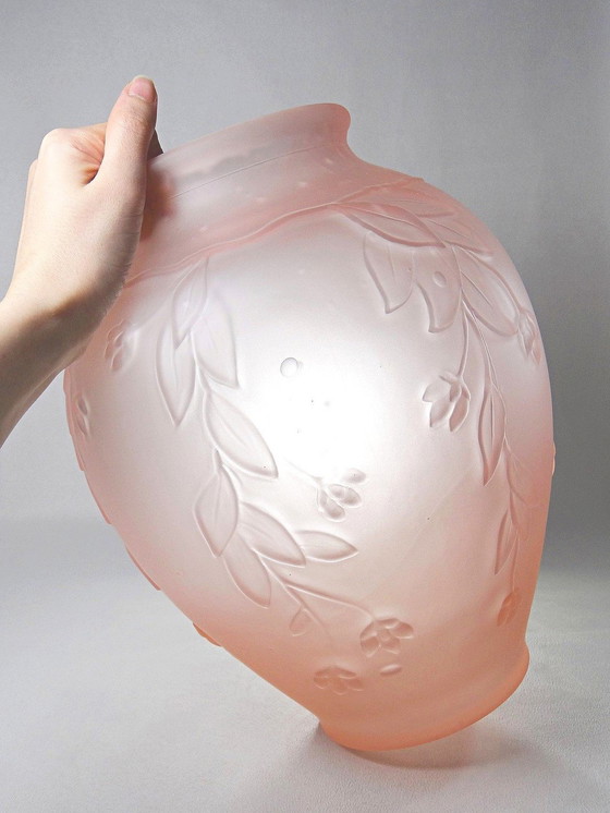 Image 1 of Large Art Deco Style Vase Moulded/Pressed Rose Antique Glass Paste