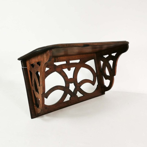 Mensola da parete Art Déco vintage in legno di noce, Danimarca 1920