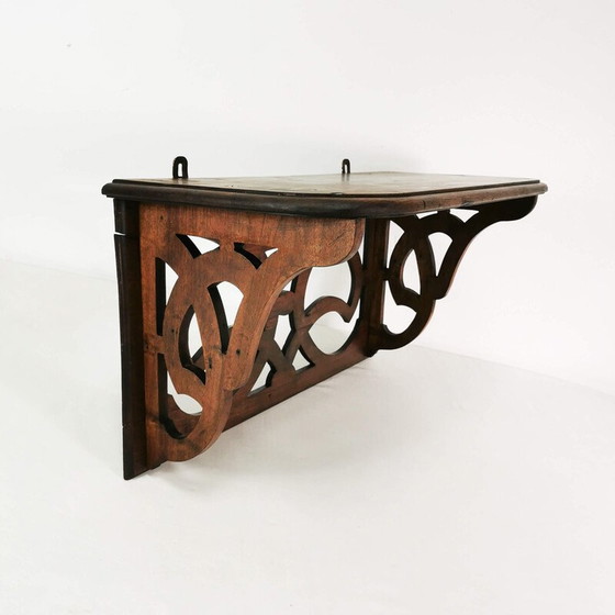 Image 1 of Vintage Art Deco wall shelf in walnut wood, Denmark 1920