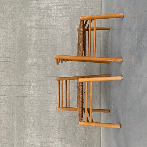 Image 1 of Pair of vintage pine and rush chairs, Netherlands 1960