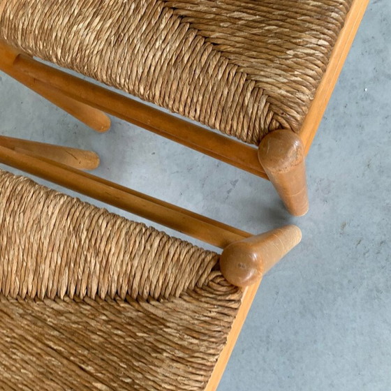 Image 1 of Pair of vintage pine and rush chairs, Netherlands 1960