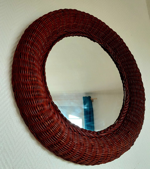Miroir sorcière en rotin vintage