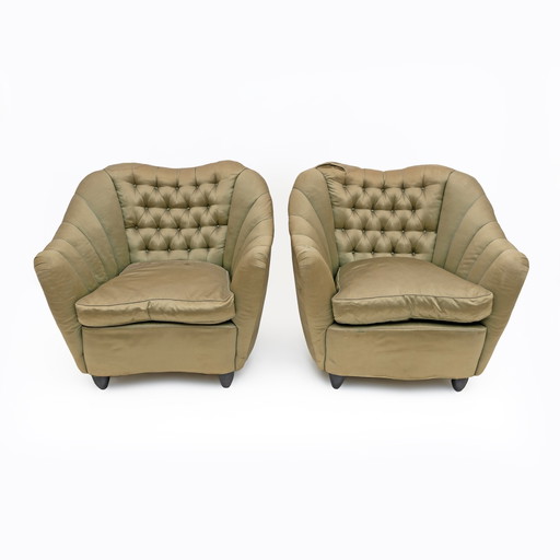 Attributed to Gio Ponti Mid-Century Modern Curved Armchairs For Casa E Giardino, 1940S, Pair