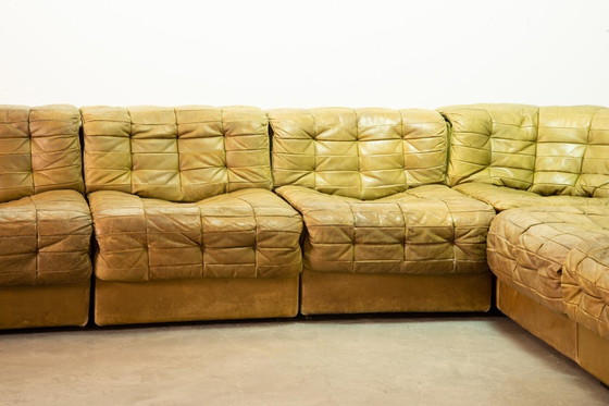 Image 1 of Patched Seal Grey Brown Leather 6 Elements Modular Sofa Ds11 By De Sede, 1970S