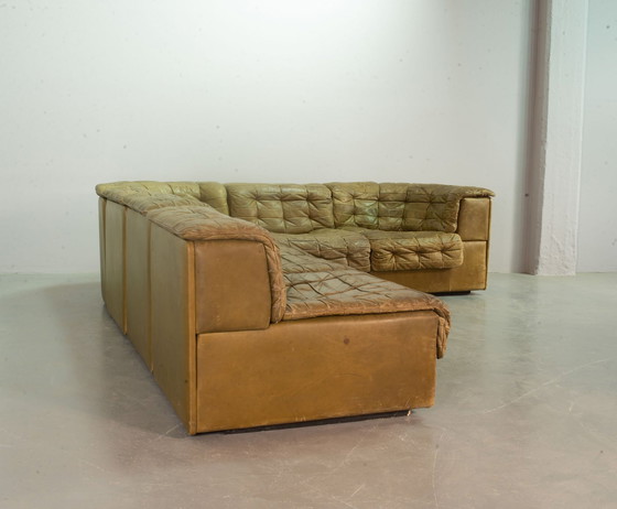 Image 1 of Patched Seal Grey Brown Leather 6 Elements Modular Sofa Ds11 By De Sede, 1970S