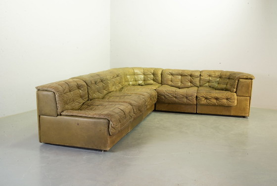 Image 1 of Patched Seal Grey Brown Leather 6 Elements Modular Sofa Ds11 By De Sede, 1970S