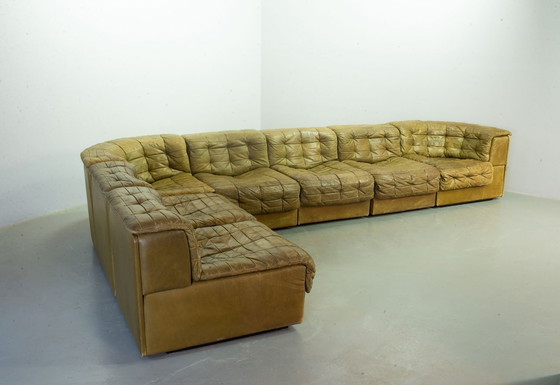 Image 1 of Patched Seal Grey Brown Leather 6 Elements Modular Sofa Ds11 By De Sede, 1970S