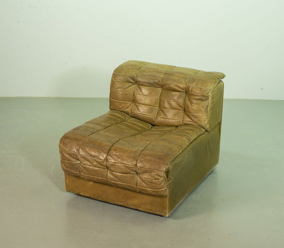 Image 1 of Patched Seal Grey Brown Leather 6 Elements Modular Sofa Ds11 By De Sede, 1970S