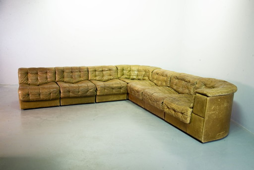 Patched Seal Grey Brown Leather 6 Elements Modular Sofa Ds11 By De Sede, 1970S