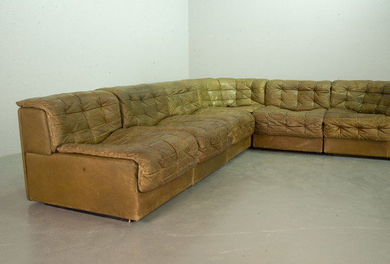 Image 1 of Patched Seal Grey Brown Leather 6 Elements Modular Sofa Ds11 By De Sede, 1970S