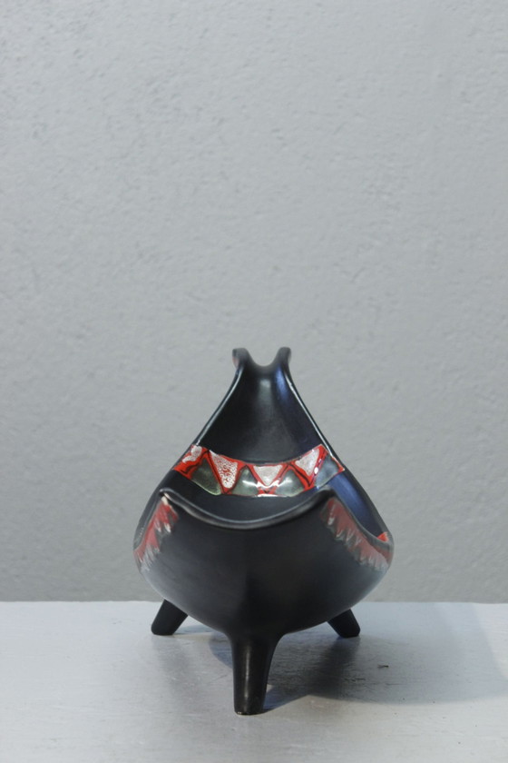 Image 1 of Gabriel Fourmaintraux - Large Tripod Cup Satin Black Enamel, Desvres, France 1950S