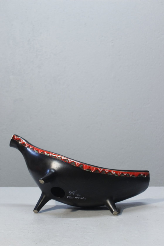 Image 1 of Gabriel Fourmaintraux - Large Tripod Cup Satin Black Enamel, Desvres, France 1950S