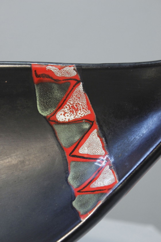 Image 1 of Gabriel Fourmaintraux - Large Tripod Cup Satin Black Enamel, Desvres, France 1950S