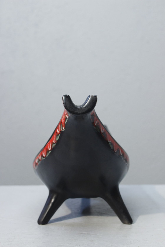 Image 1 of Gabriel Fourmaintraux - Large Tripod Cup Satin Black Enamel, Desvres, France 1950S