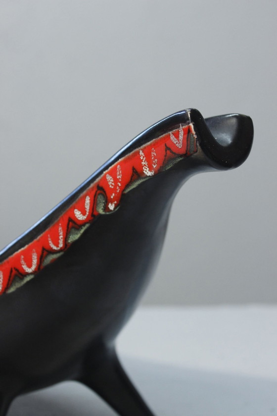 Image 1 of Gabriel Fourmaintraux - Large Tripod Cup Satin Black Enamel, Desvres, France 1950S