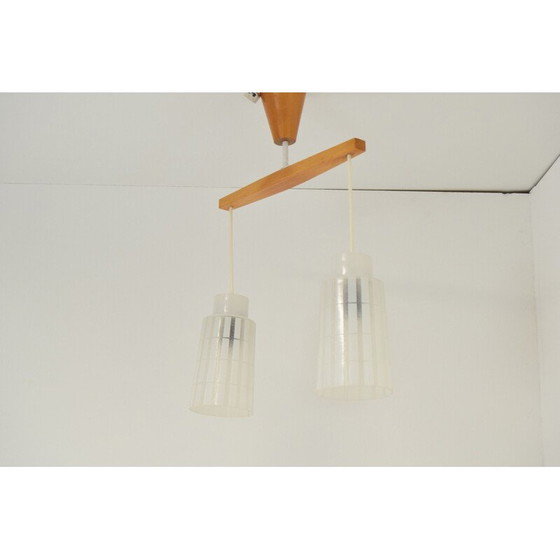 Image 1 of Vintage chandelier made of glass and wood by Drevo Humpolec, Czechoslovakia 1970