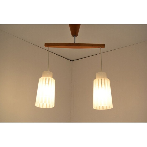 Image 1 of Vintage chandelier made of glass and wood by Drevo Humpolec, Czechoslovakia 1970