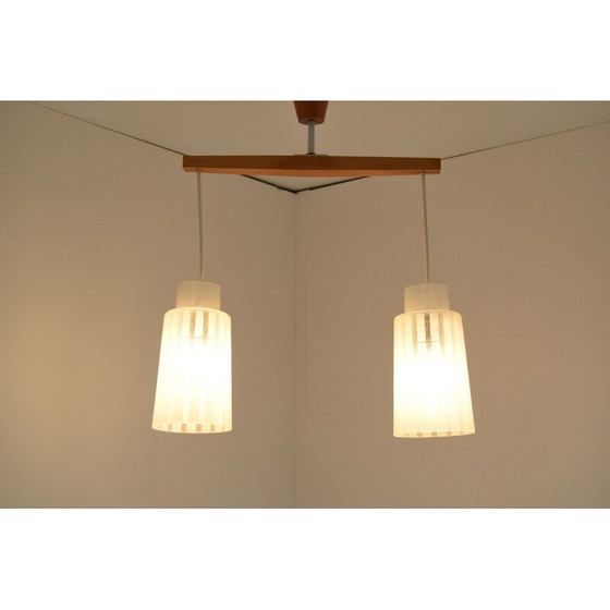 Image 1 of Vintage chandelier made of glass and wood by Drevo Humpolec, Czechoslovakia 1970