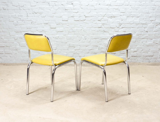 Image 1 of 4x Olive Green Leatherette Kitchen Chairs on Chrome Frame, Belgium, 1960s