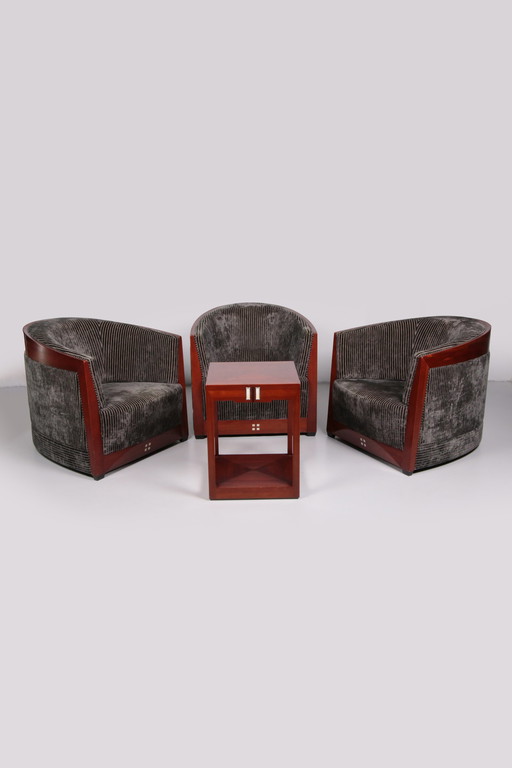 Art Deco Set of 3 Armchairs Frits Schuitema with table 1980s