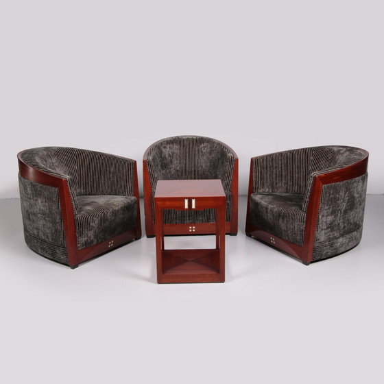 Image 1 of Art Deco Set of 3 Armchairs Frits Schuitema with table 1980s