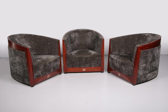 Image 1 of Art Deco Set of 3 Armchairs Frits Schuitema with table 1980s