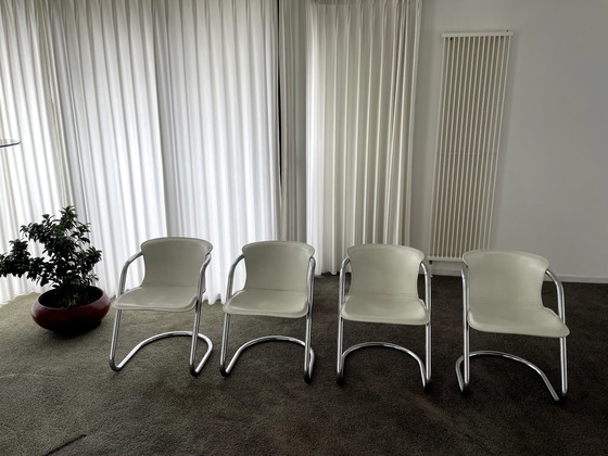 Image 1 of 4x Metaform dining chairs white saddle leather