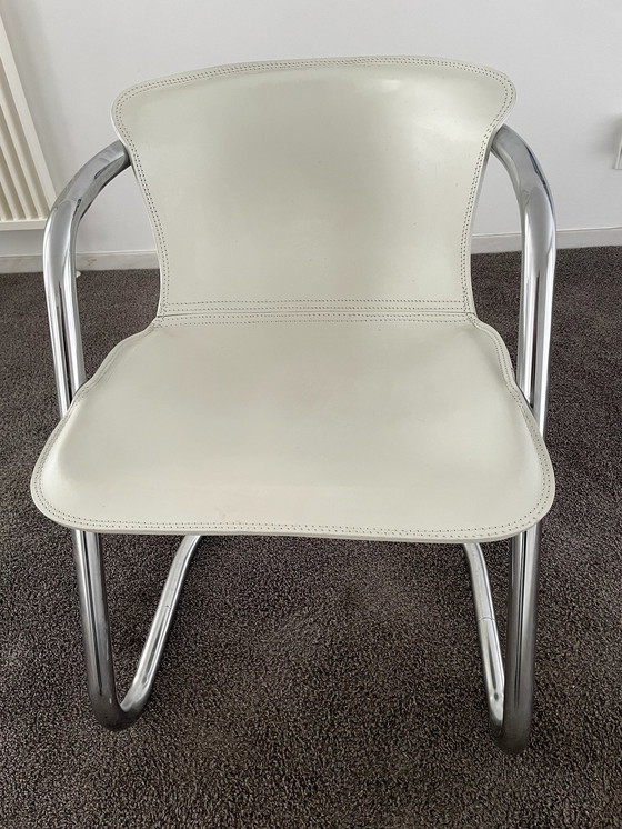 Image 1 of 4x Metaform dining chairs white saddle leather