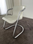 4x Metaform dining chairs white saddle leather