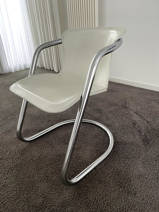 Image 1 of 4x Metaform dining chairs white saddle leather